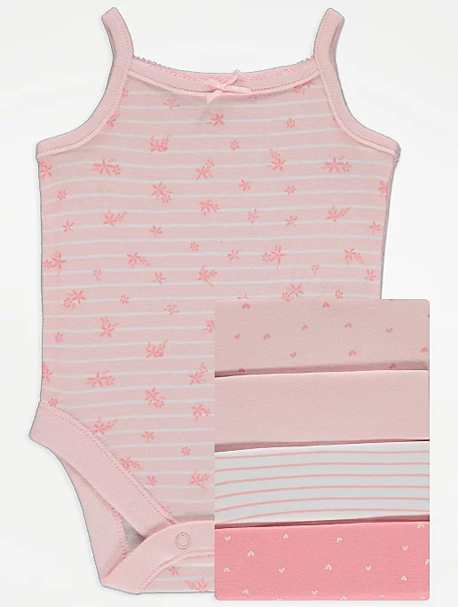 Pink Patterned Strappy Sleeveless Bodysuits